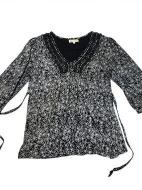 Rocha John Rocha 100% Organic Cotton Floral Tunic Top Black White 18 Debenhams
